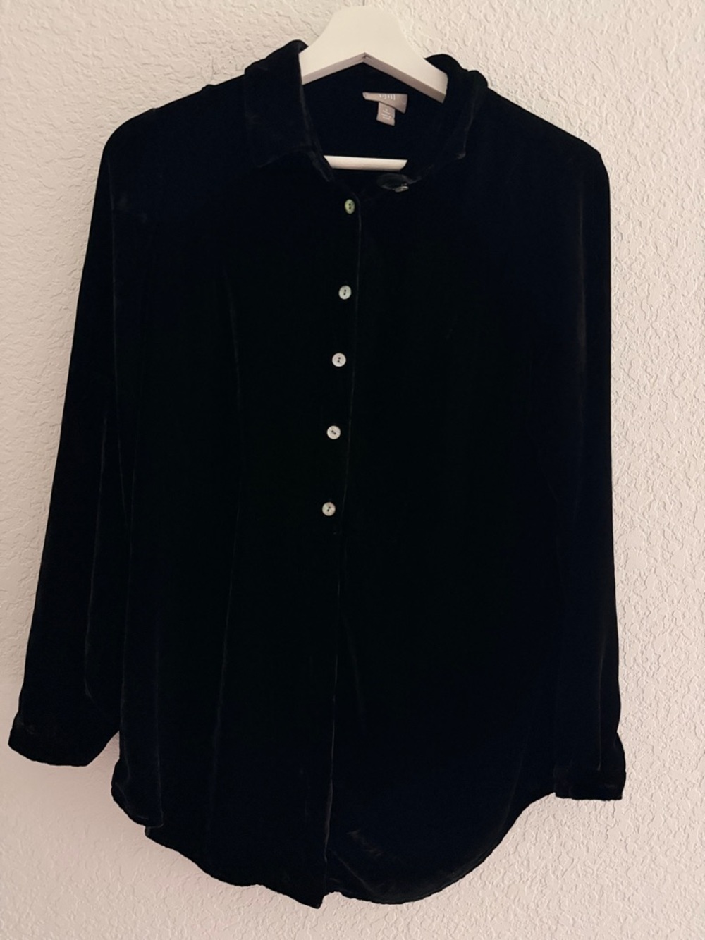 J. Jill Vintage Black Velvet Blouse | Rayon Silk Button Down Hidden Placket